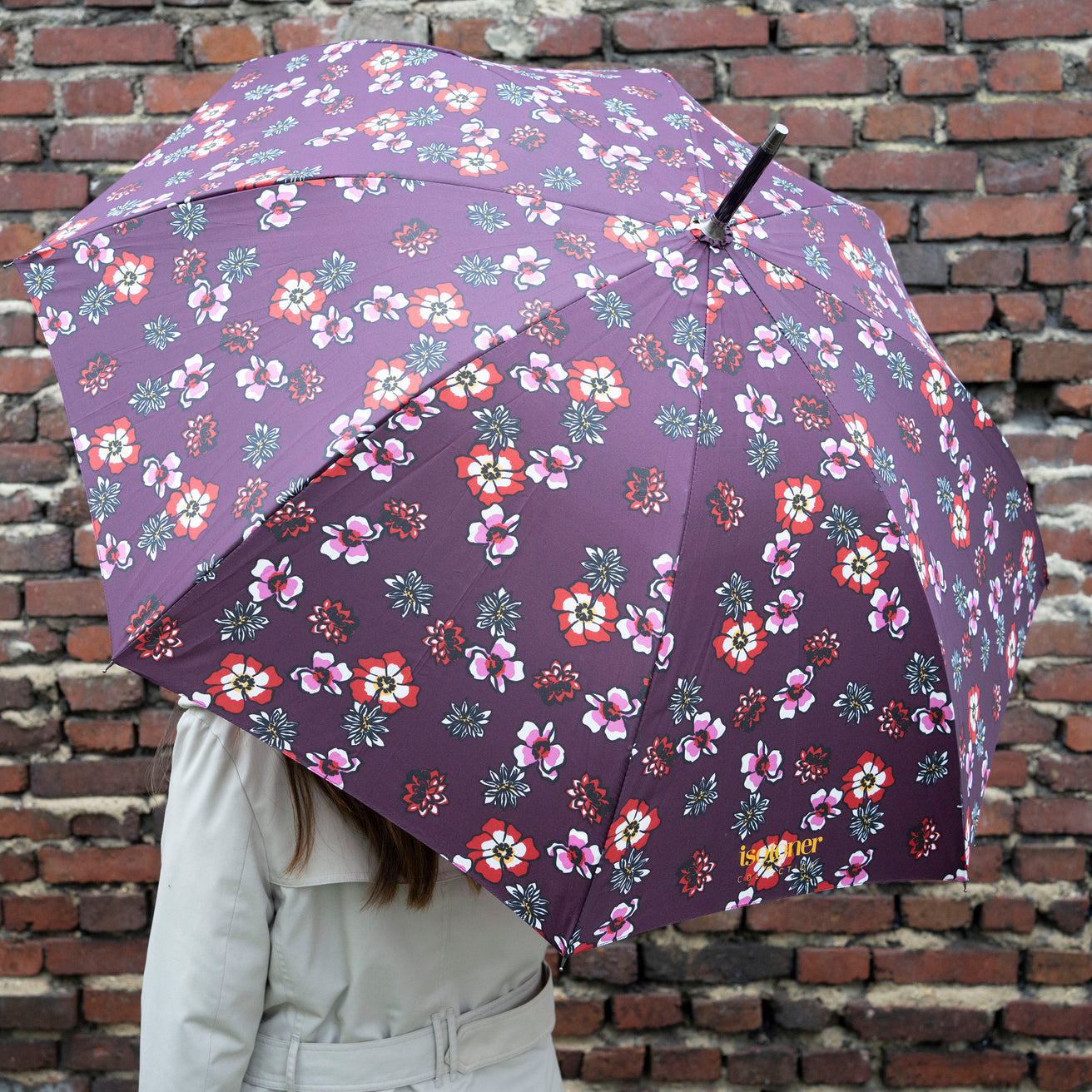 Parapluie Canne Auto Fleurs Pensées