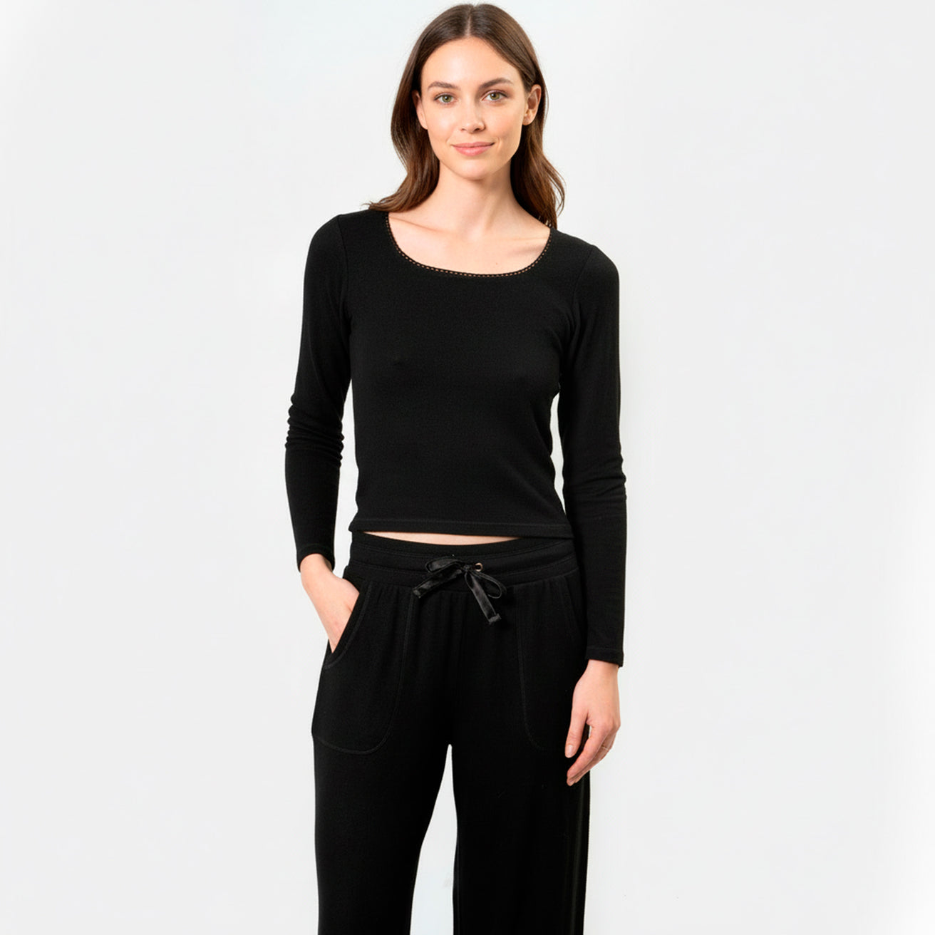 T-Shirt Femme col carré Noir