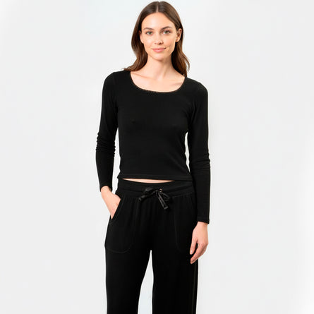 T-Shirt Femme col carré Noir - Isotoner