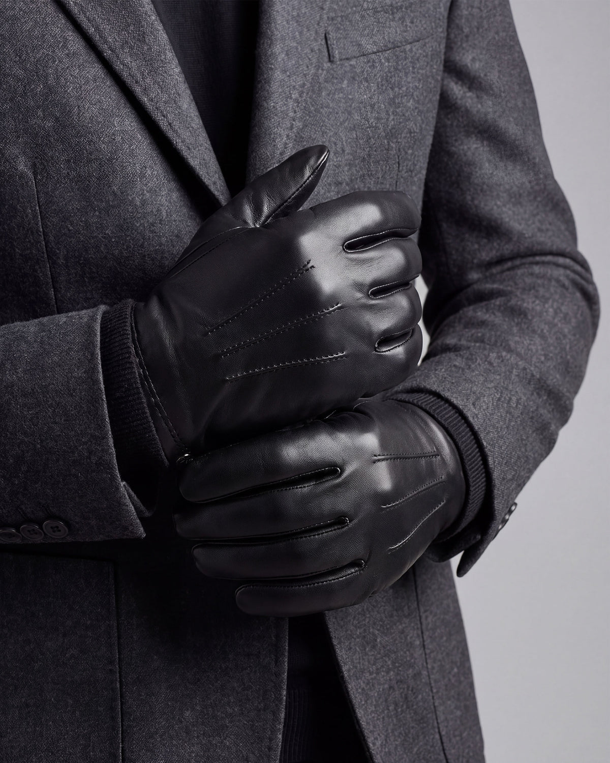 Gants Homme cuir/cachemire et soie Noir