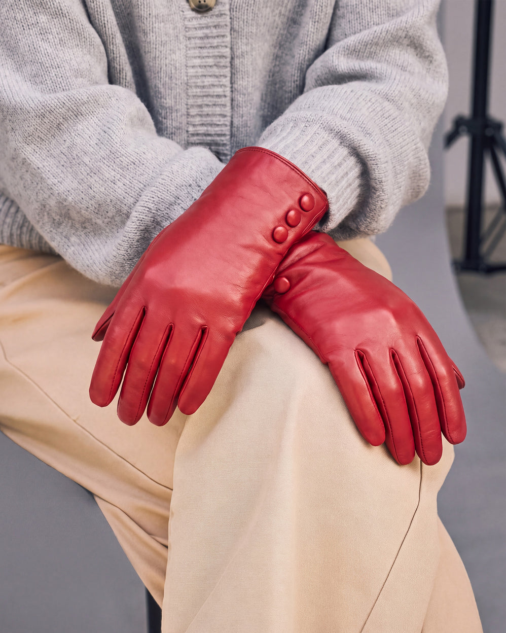 Gants Femme cuir 3 boutons Rouge - Isotoner