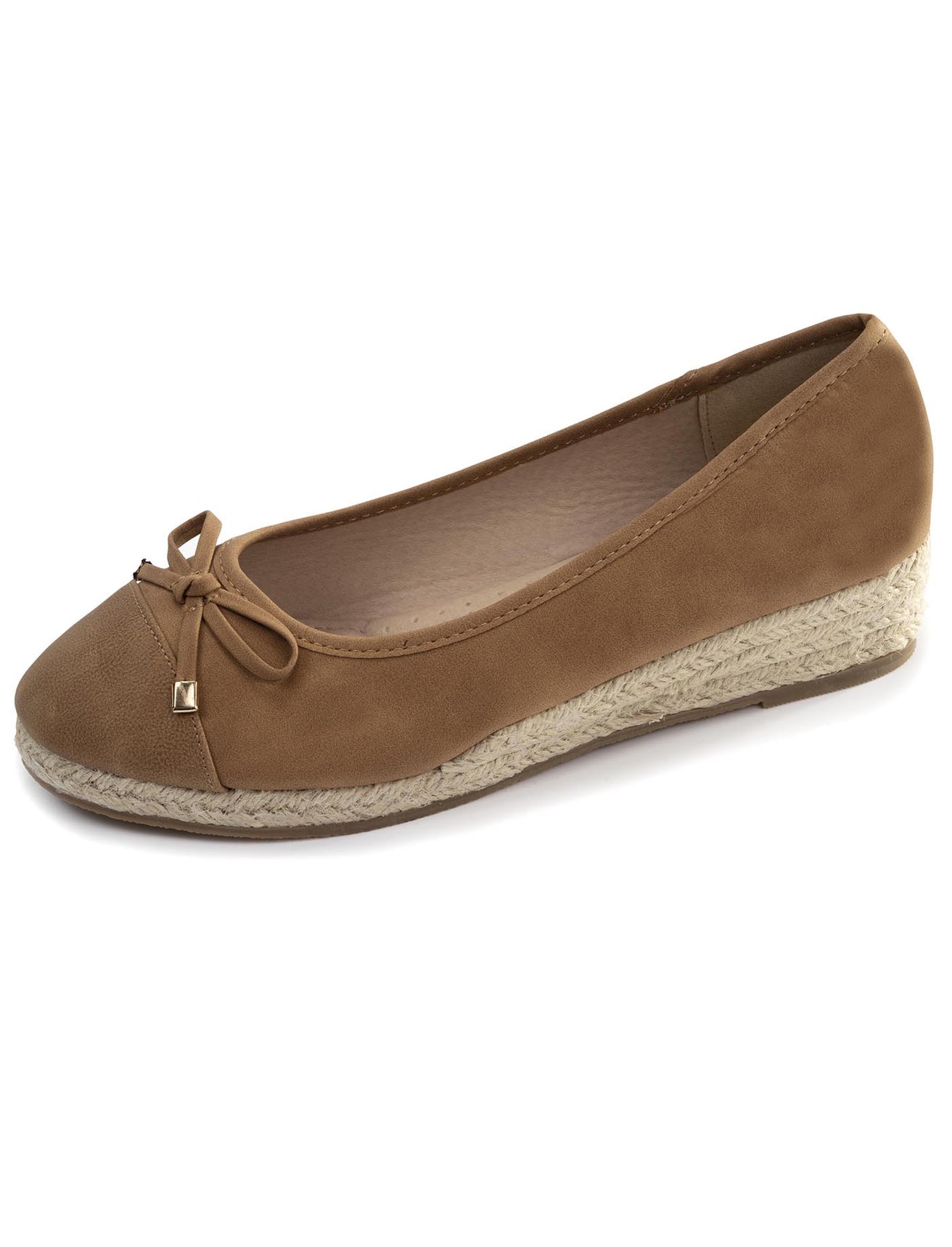 Ballerines Femme corde talon compensé Camel