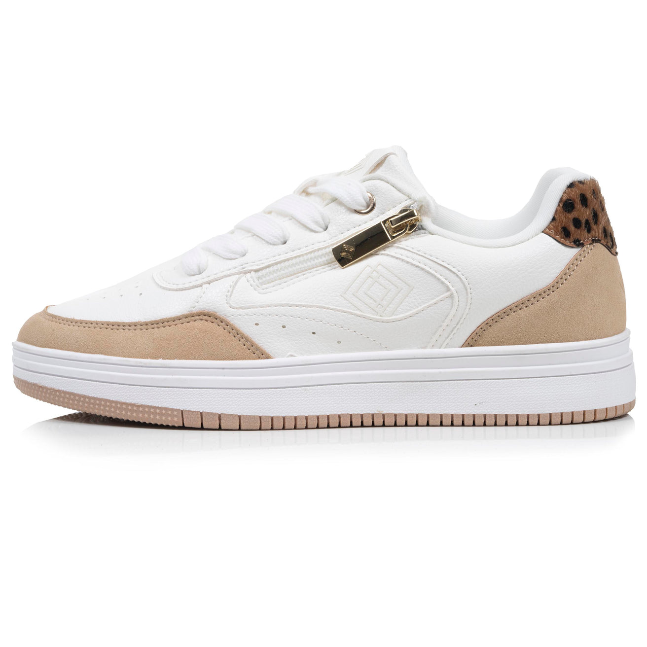 Tenis Mujer detalle zip Blanco/Leopardo