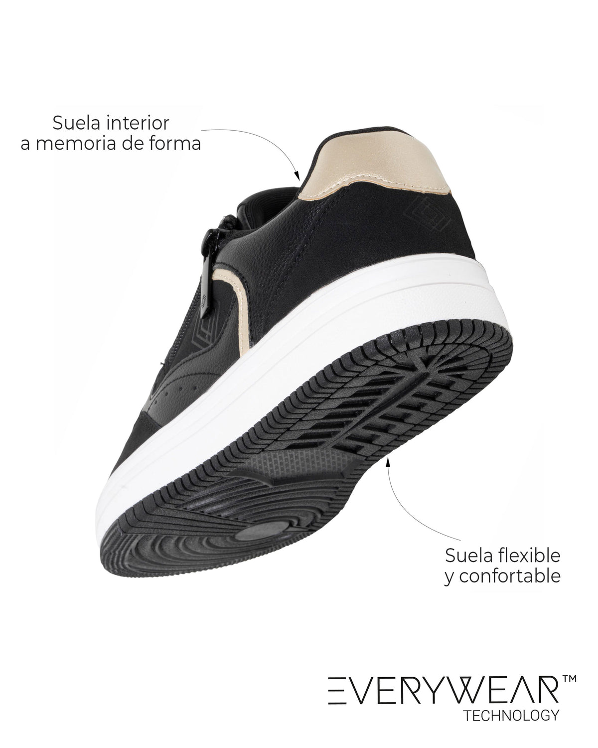 Tenis Mujer detalle zip Negro