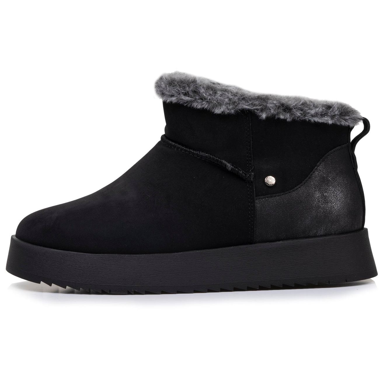 Bottines basses Femme bord imitation fourrure Noir