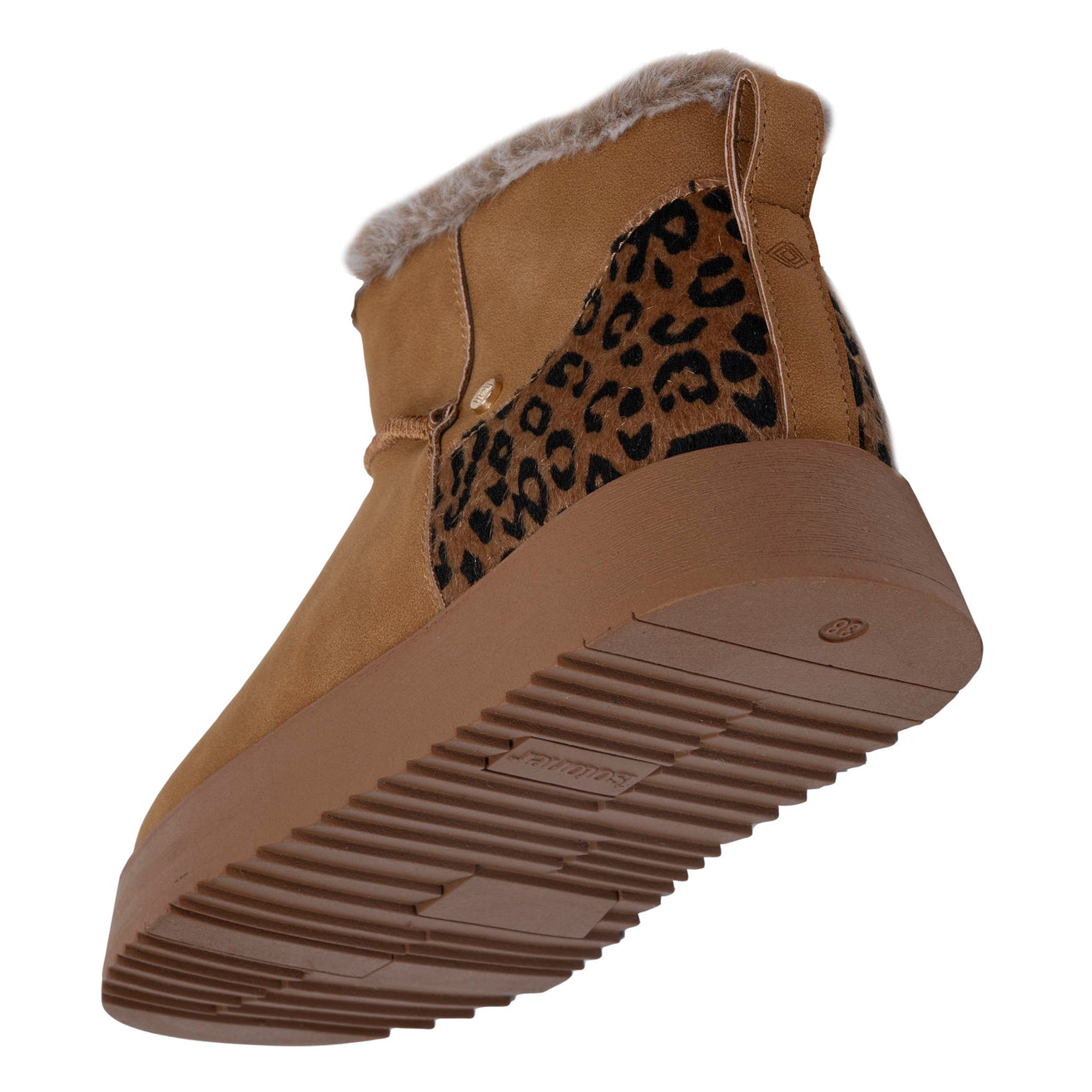 Bottines basses Femme imitation fourrure Camel Léopard