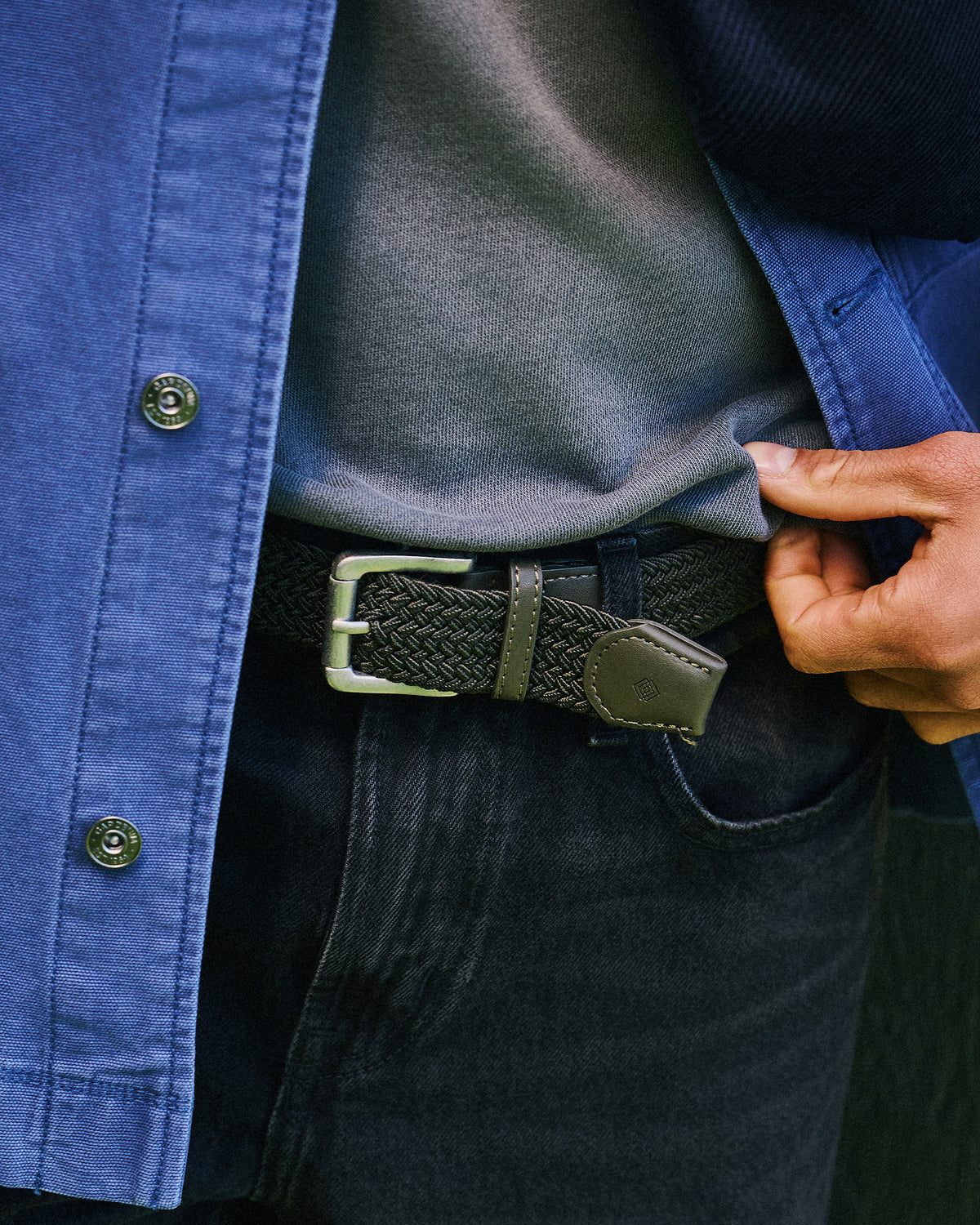 Ceinture Homme tissu tressé Kaki