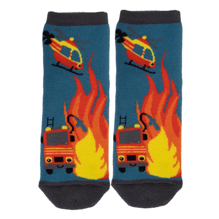 Chaussettes basses antidérapantes Garçon Pompier Bleu canard 1/4 ans - Isotoner