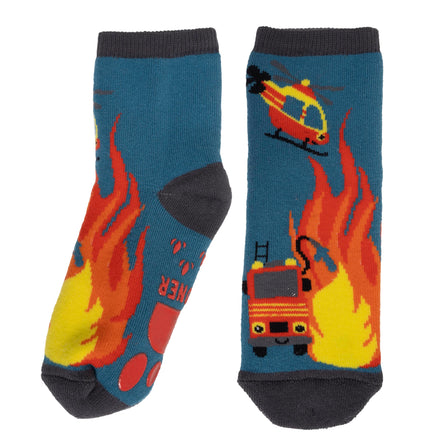 Chaussettes basses antidérapantes Garçon Pompier Bleu canard 1/4 ans - Isotoner