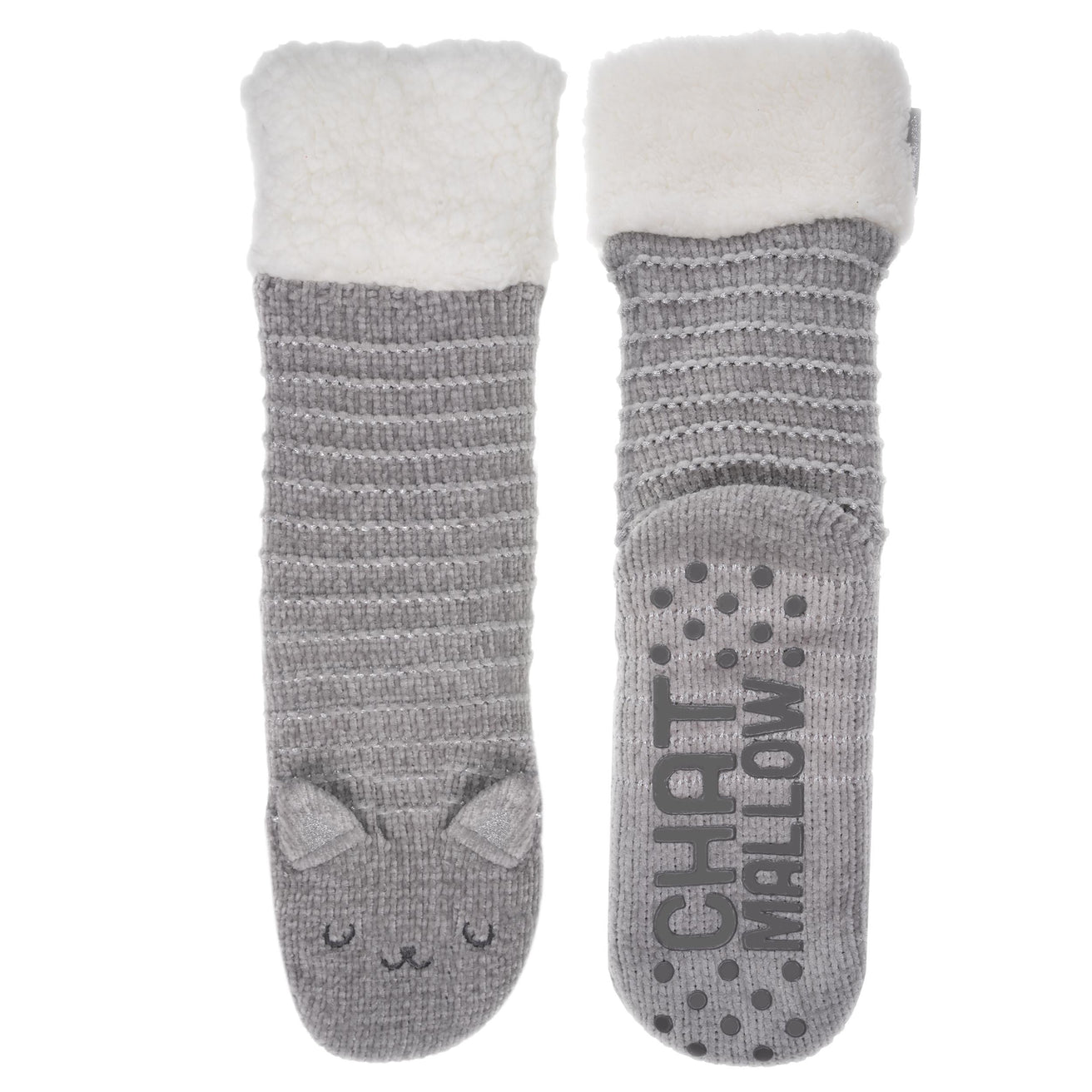 Chaussettes fourrées Femme Chat Gris