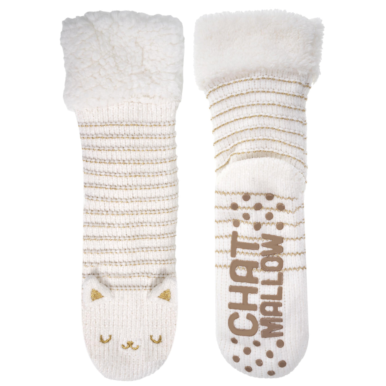 Chaussettes fourrées Femme Chat Ivoire