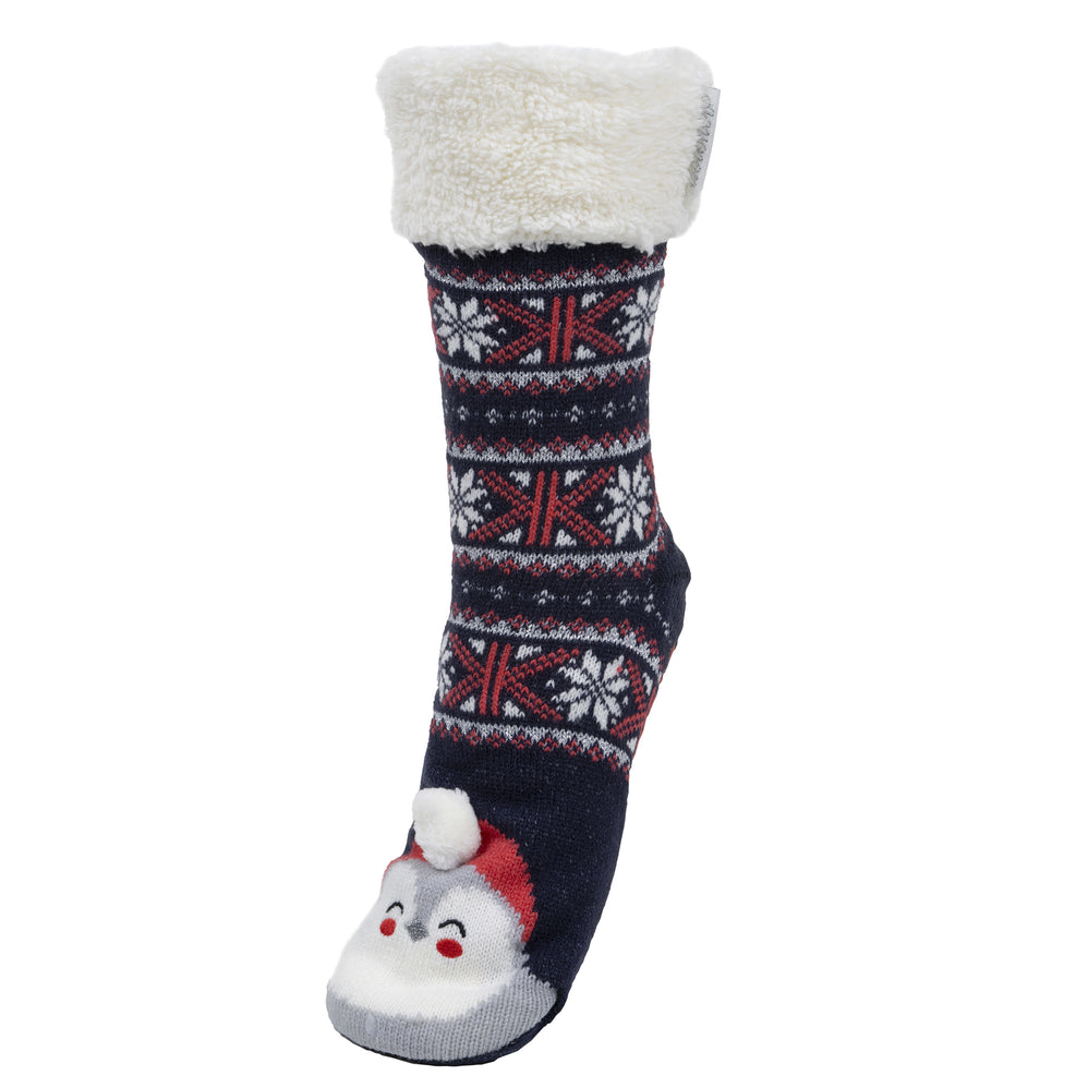 Chaussettes fourrées Femme Noël Pingouin Marine - Isotoner