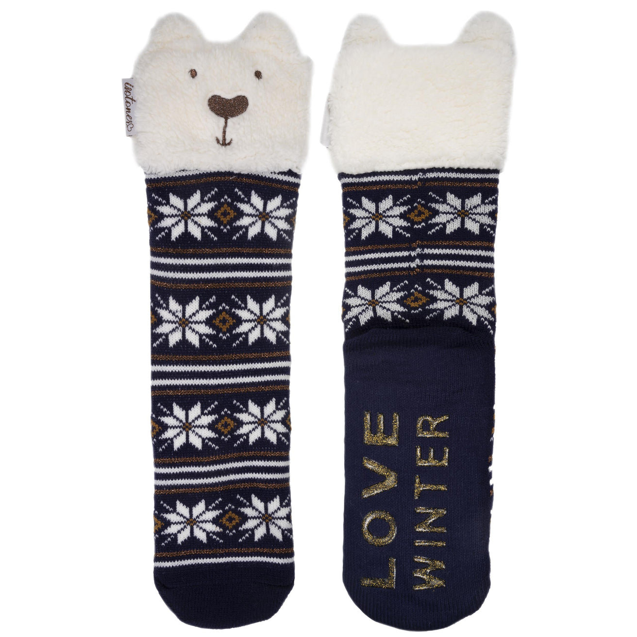 Chaussettes fourrées Femme Ours Jacquard marine