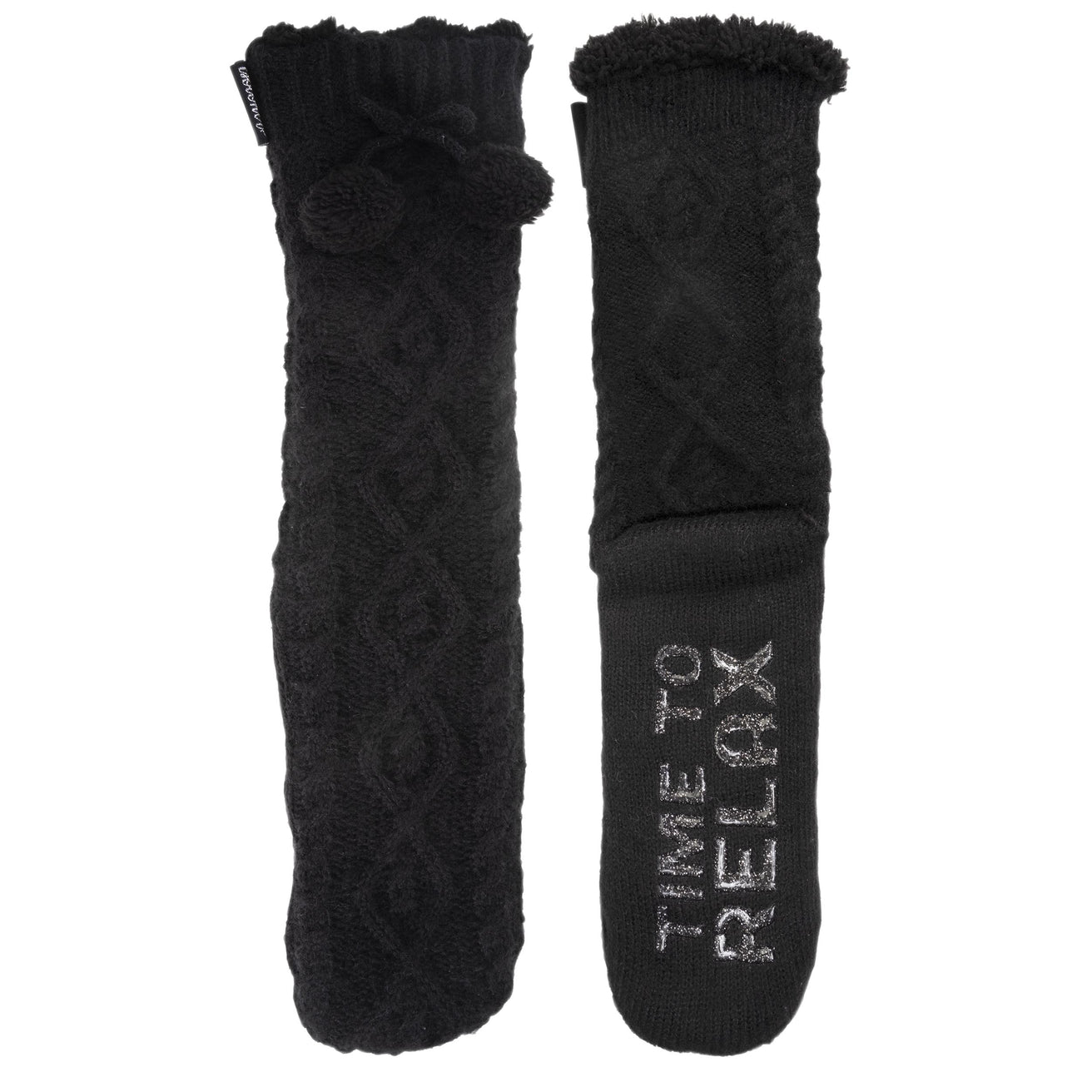 Chaussettes fourrées Femme Pompons Noir