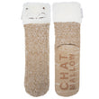 Chaussettes fourrées Femme maille chat Beige