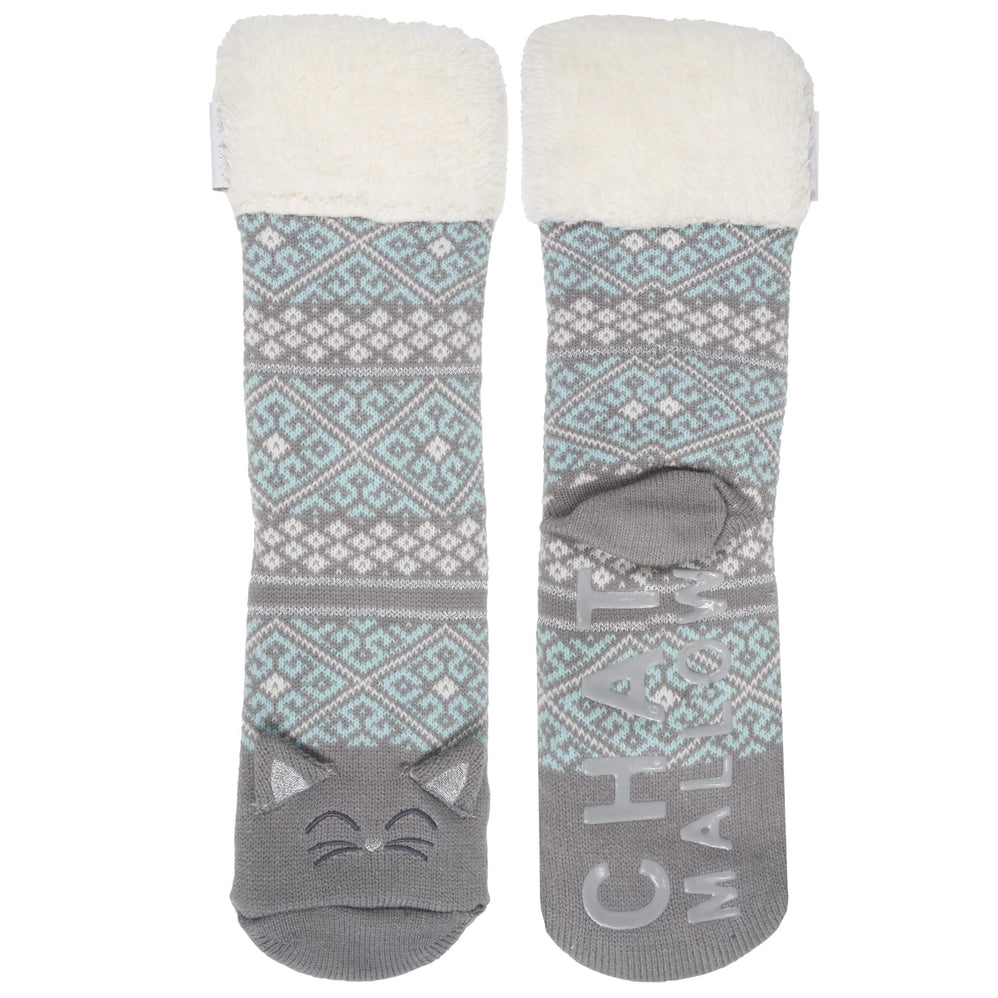 Chaussettes fourrées Femme jacquard chat gris - Isotoner