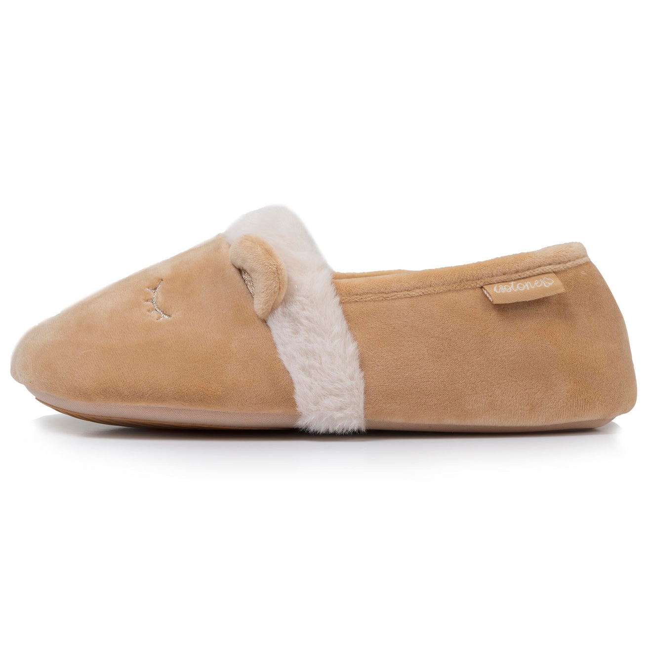 Chaussons slippers Femme 3D microvelours Beige