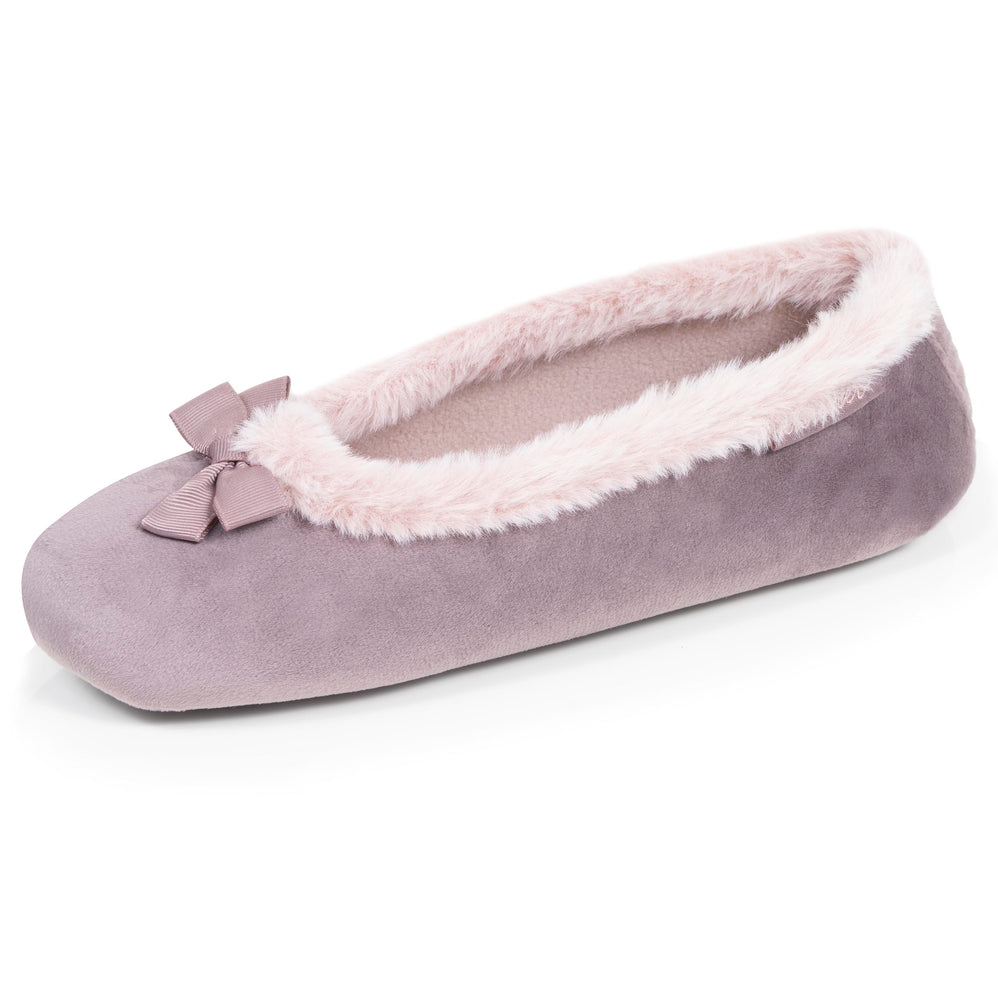 Chaussons Ballerines Femme microvelours Taupe - Isotoner