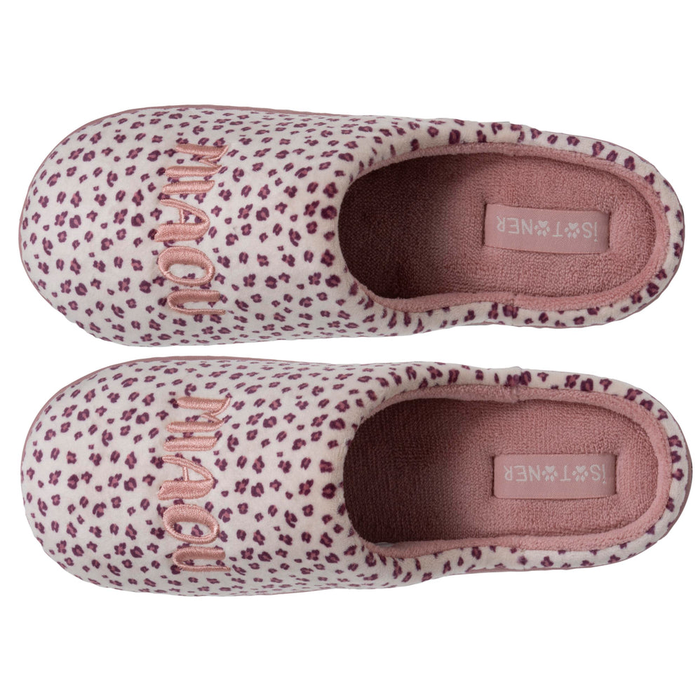 Chaussons Mules Junior Rose Velours Léopard - Isotoner