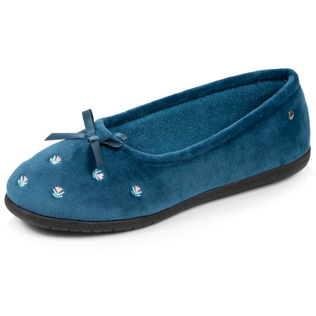 Chaussons ballerines Femme Bleu canard fleurs - Isotoner