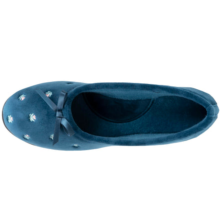 Chaussons ballerines Femme Bleu canard fleurs - Isotoner