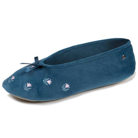 Mujer Bailarinas Gran Lazo Pato Azul Flores - Isotoner