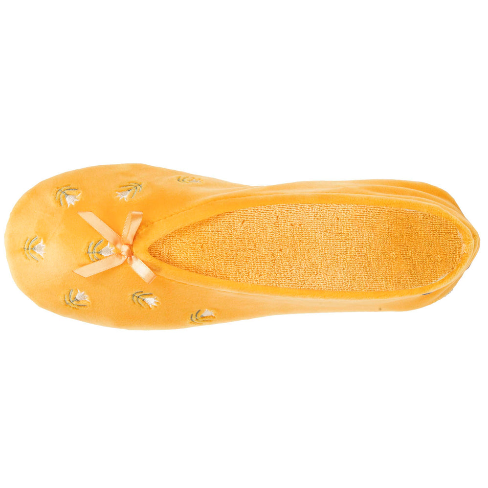 Chaussons ballerines Femme Grand Nœud Jaune fleurs - Isotoner