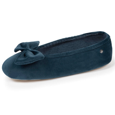 Chaussons ballerines Femme Grand Nœud Bleu canard - Isotoner