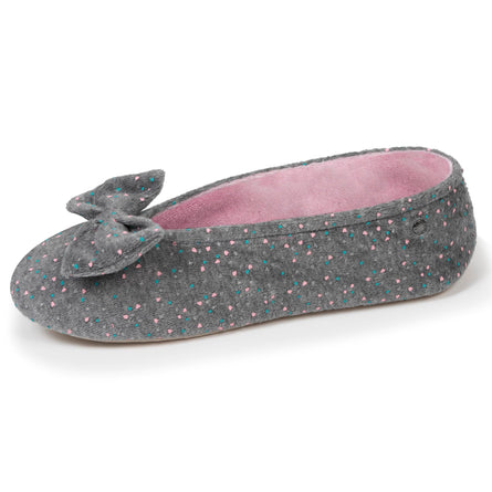 Chaussons ballerines Femme Grand Nœud Gris chiné clair - Isotoner