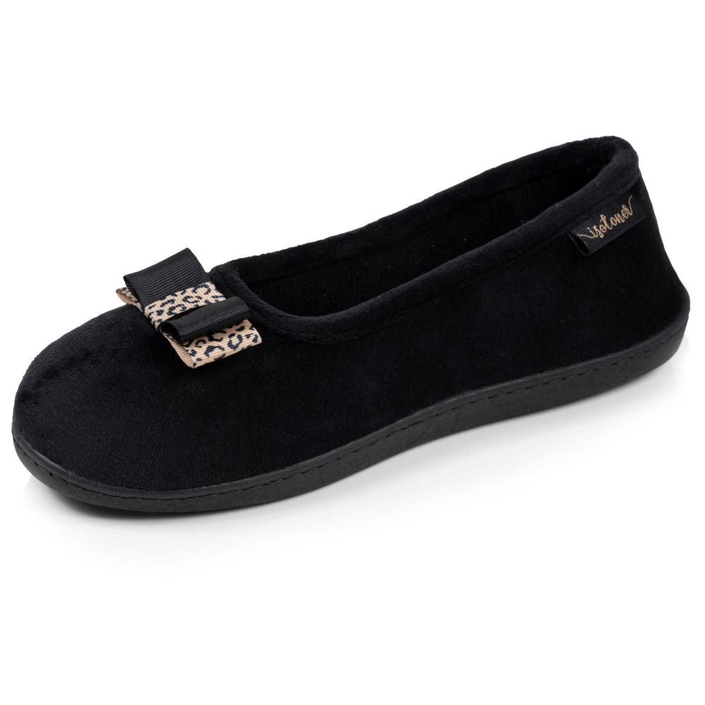Chaussons ballerines Femme Noir nœud léopard - Isotoner