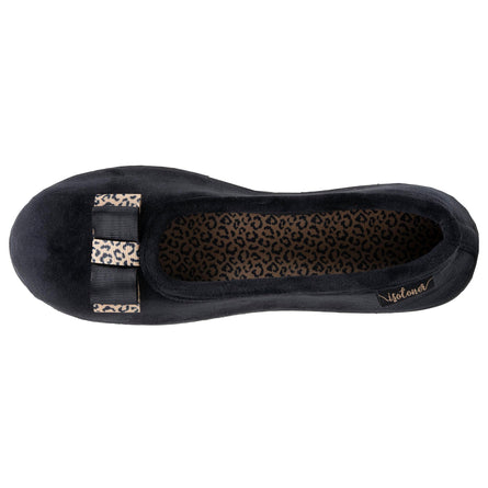 Chaussons ballerines Femme ergonomiques Noir nœud léopard - Isotoner