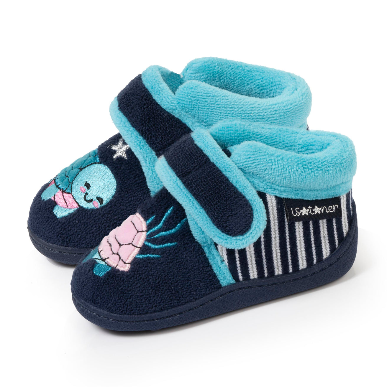 Chaussons bottillons velcro Enfant Marine Tortue