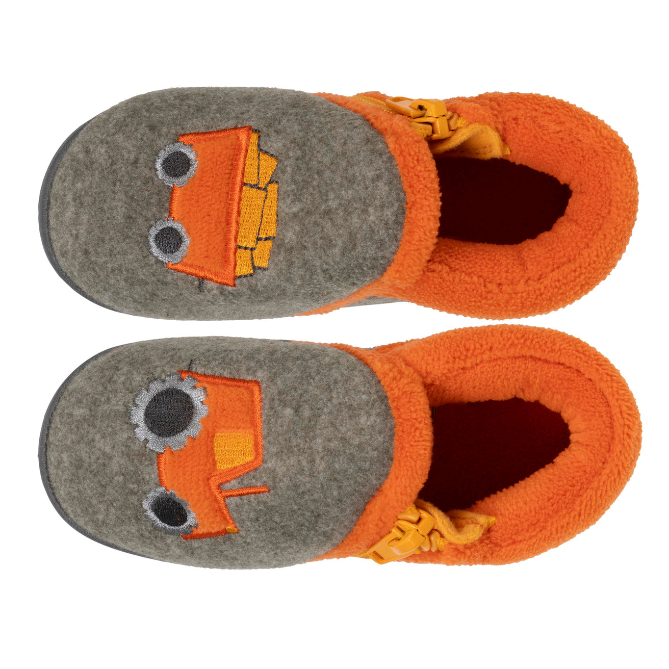 Chaussons bottillons zip Bébé tracteur Kaki chiné