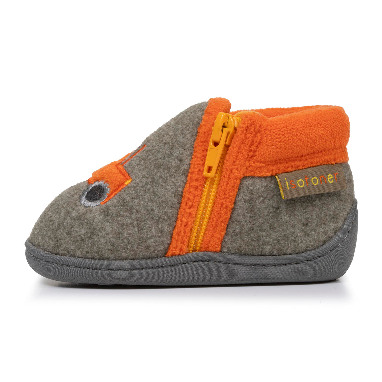 Chaussons bottillons zip Bébé tracteur Kaki chiné