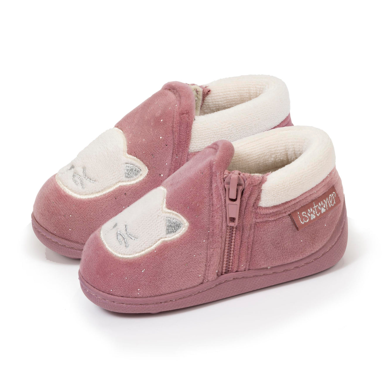 Chaussons bottillons zip Enfant Rose Chat