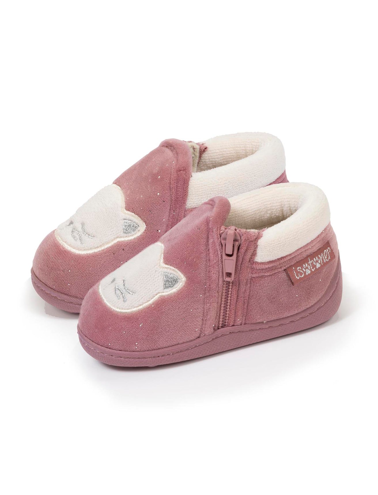 Chaussons bottillons zip Enfant Rose Chat