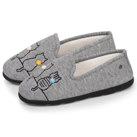 Mujer Zapatillas de casa Cerradas Fancy cat Gris iridiscente - Isotoner