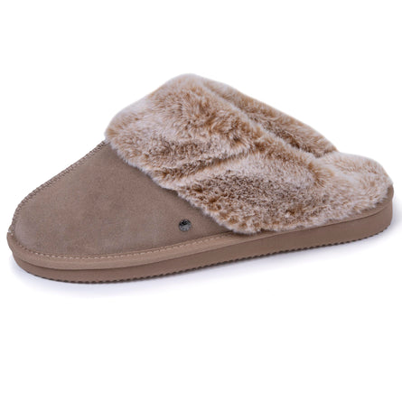 Chaussons mules fourrées Femme Beige - Isotoner