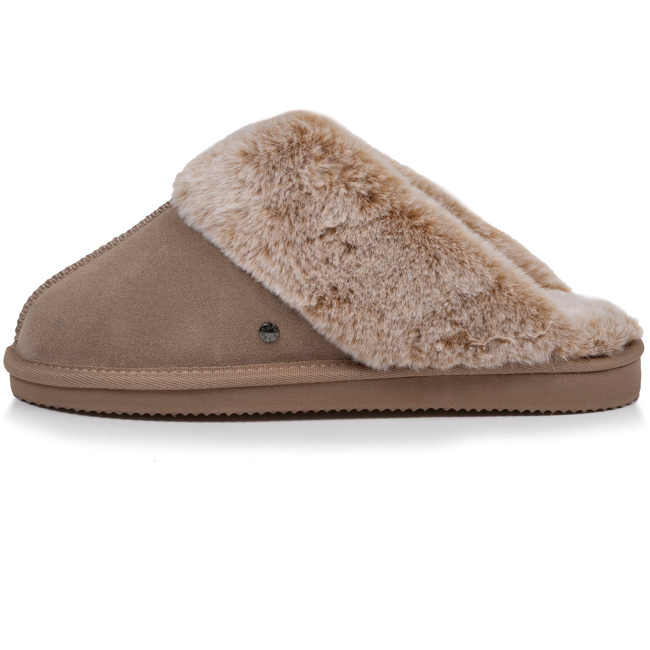 Chaussons mules fourrées Femme Beige