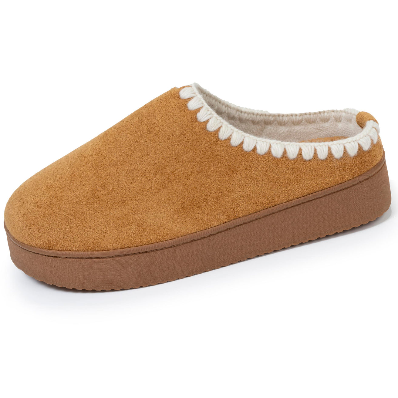Chaussons mules Femme plateforme Camel liseré