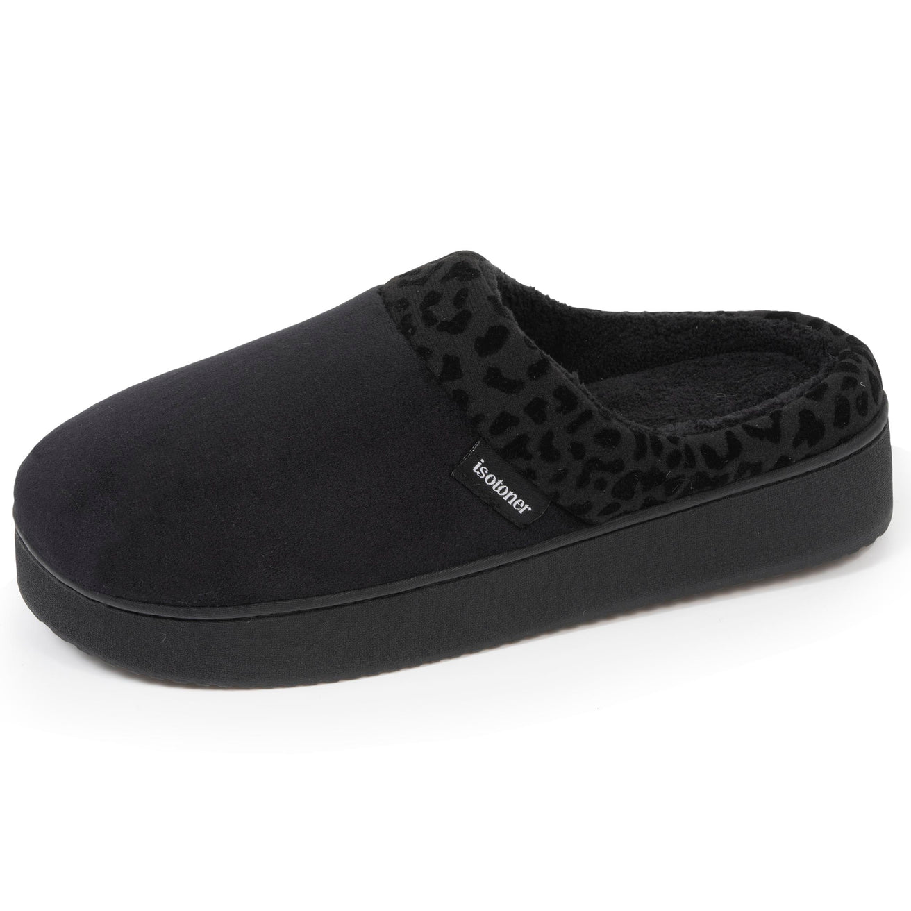Chaussons mules Femme talon plateforme Léopard Noir