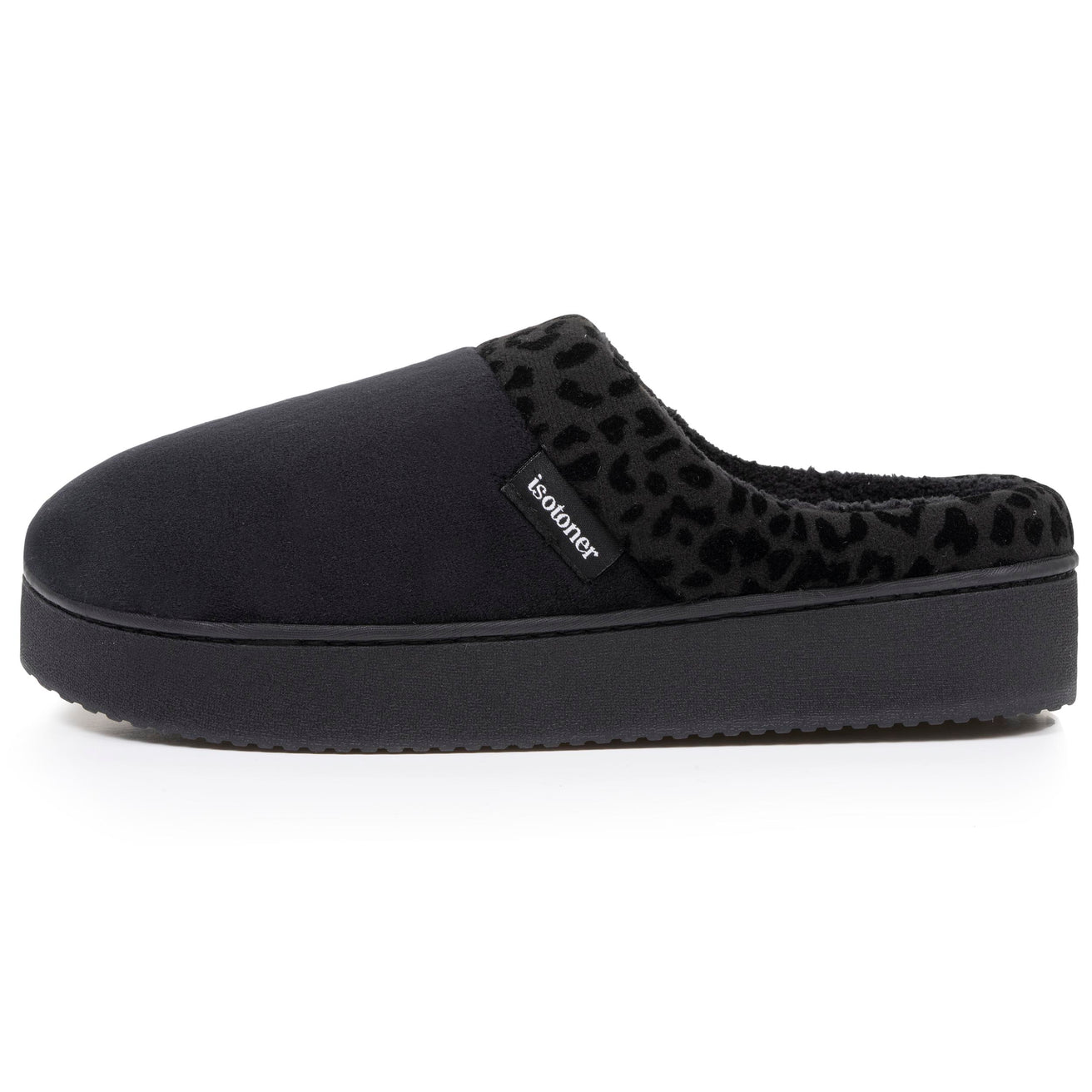 Chaussons mules Femme talon plateforme Léopard Noir
