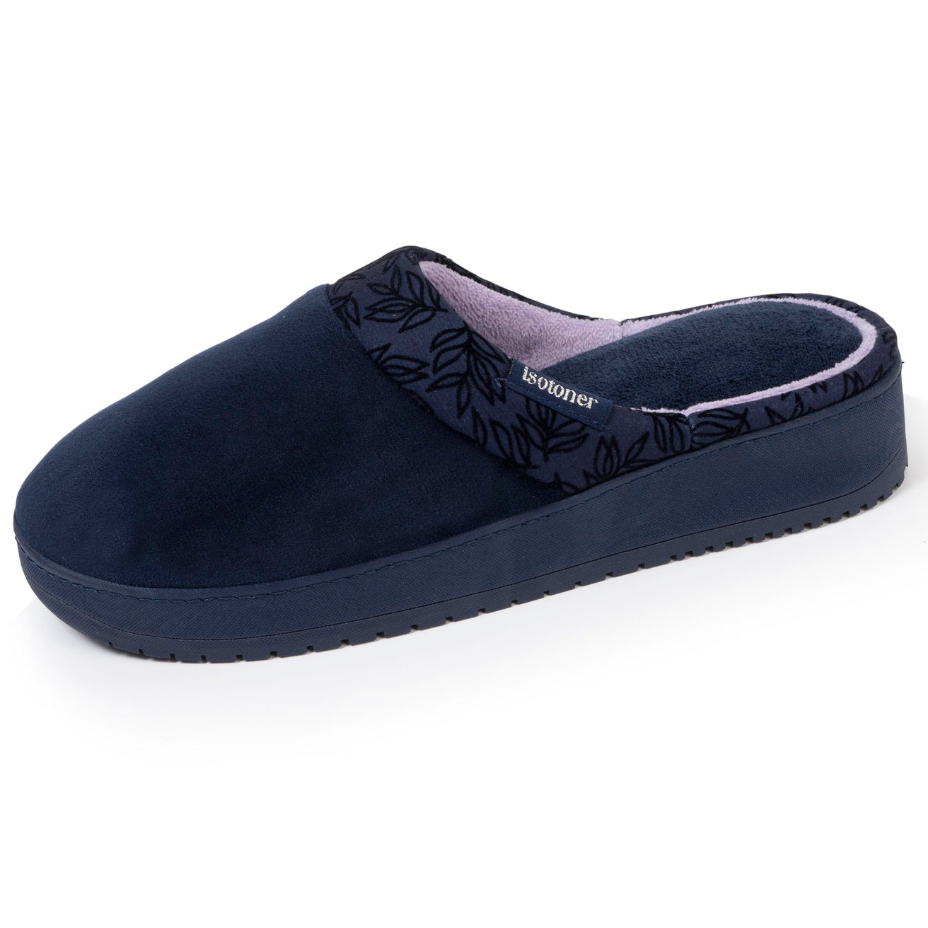 Chaussons mules Femme talon feuilles Marine