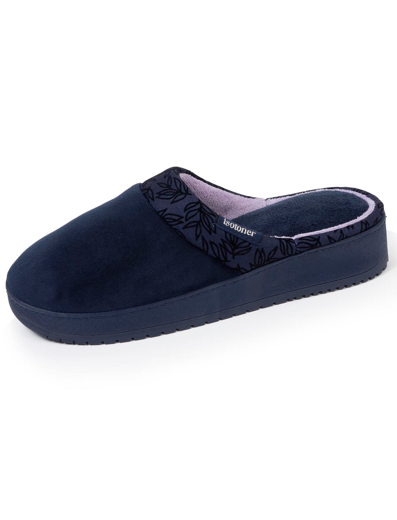 Chaussons mules Femme talon feuilles Marine