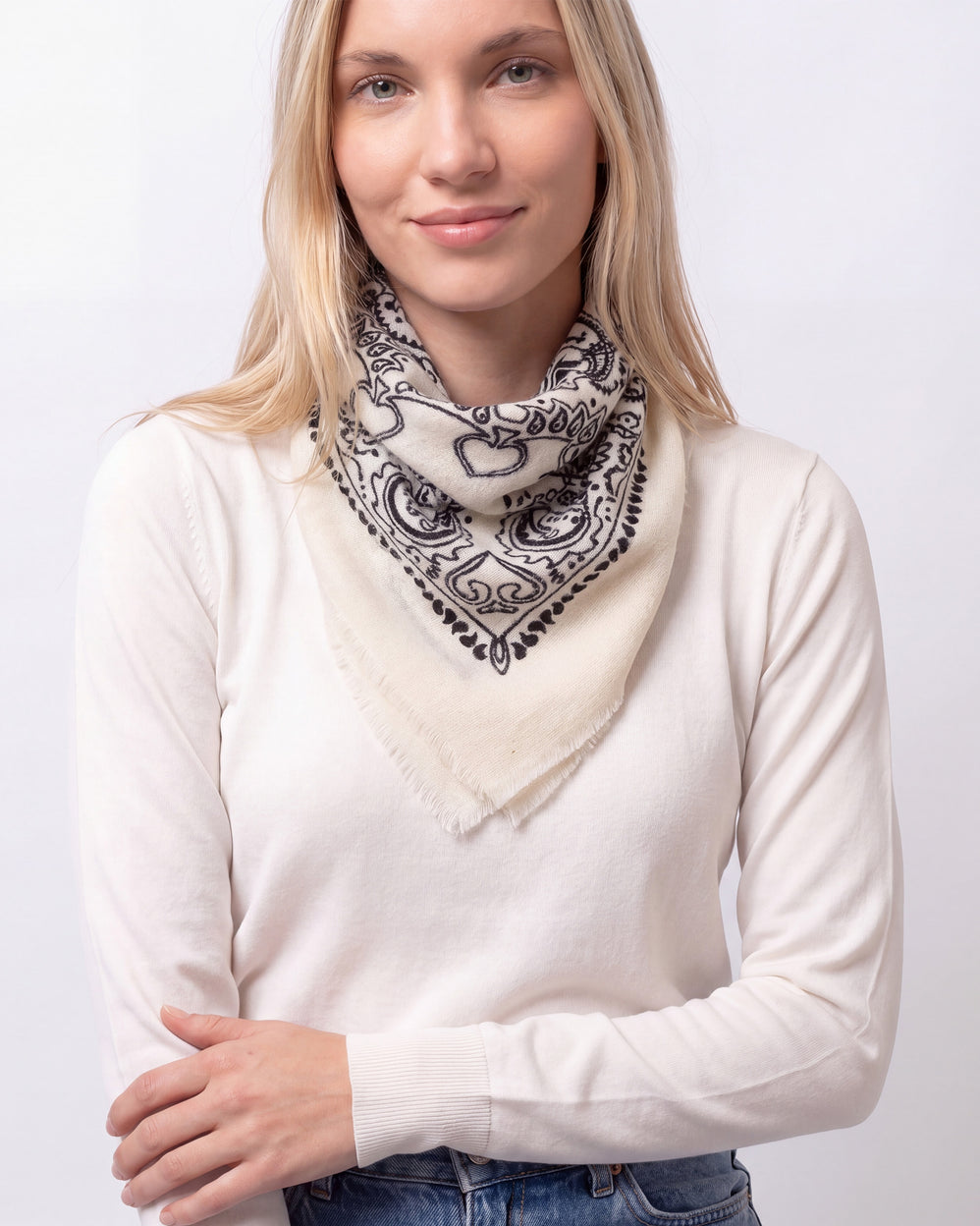 Écharpe Bandana carrée Femme Maille Blanche - Isotoner