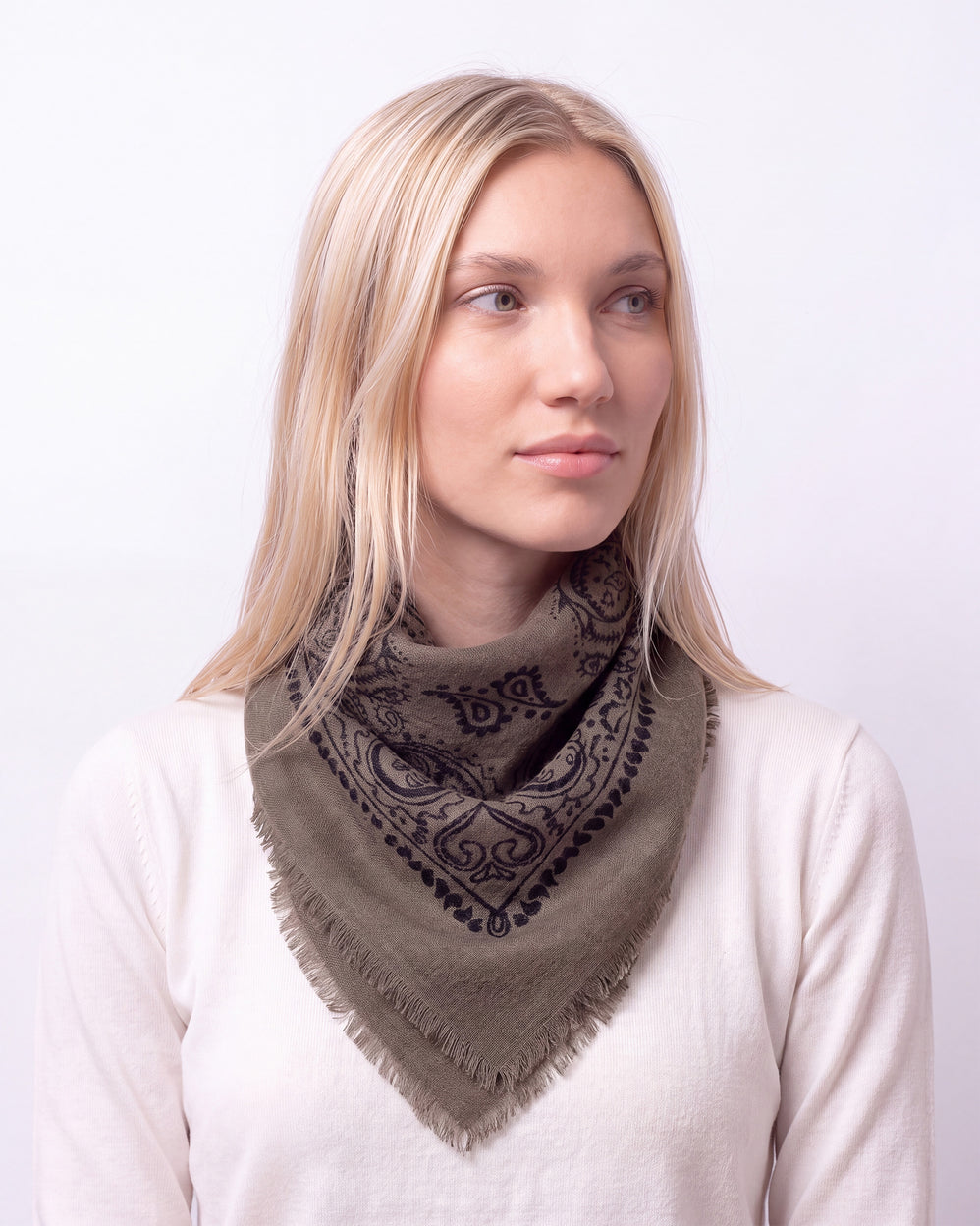 Écharpe Bandana carrée Femme Maille Kaki - Isotoner
