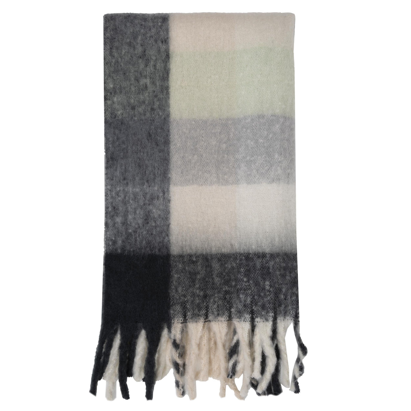 Echarpe-plaid Femme avec franges Beige/Gris