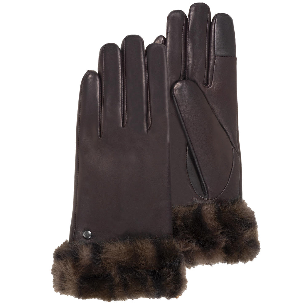 Guantes Mujer cuero bordes de piel Marrón/Leopardo - Isotoner