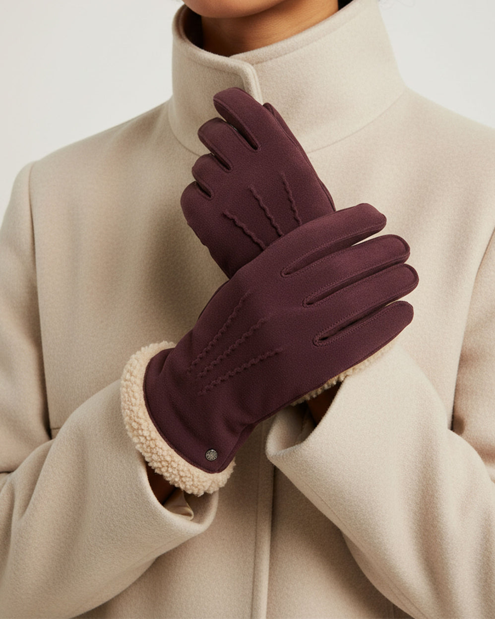 Guantes Mujer cuero ateriopelado forrados Burdeos - Isotoner