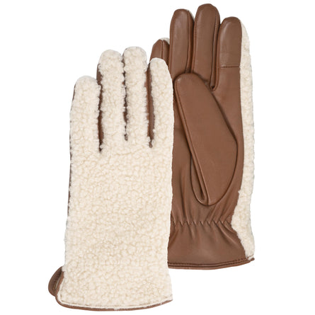 Gants Femme tactiles Cuir Chaud Sherpa/Cognac - Isotoner